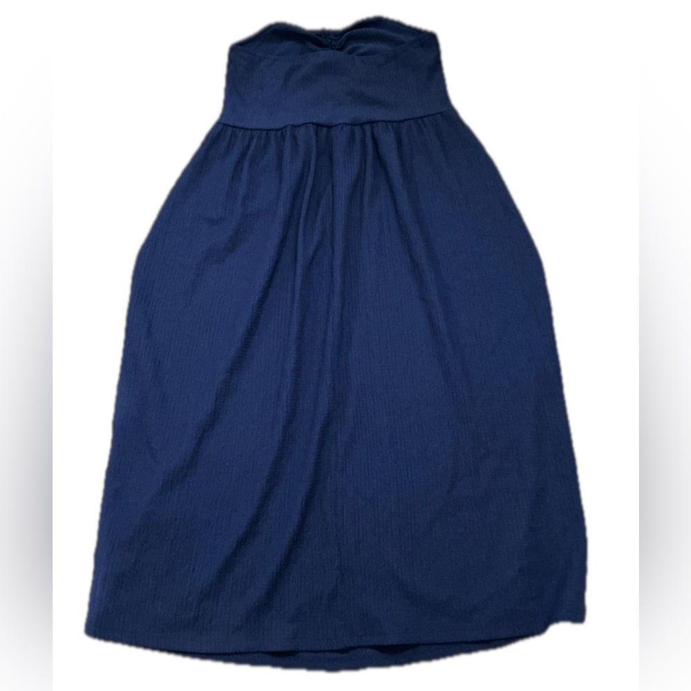 Strapeless Navy Blue Ruched Dress with Drawstring Waist - Picture 2 of 3